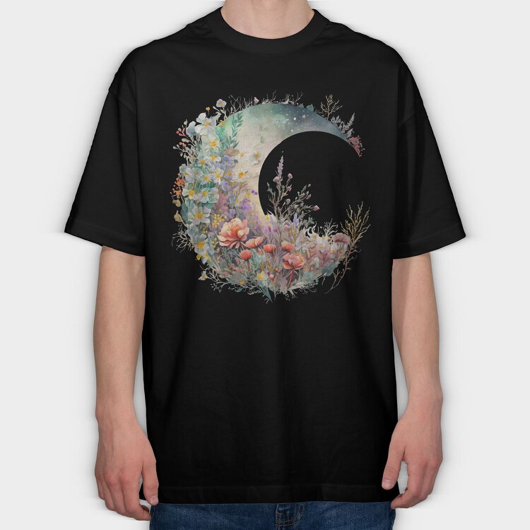 Floral Moon Circle, Tricou Oversize Barbati (Unisex)