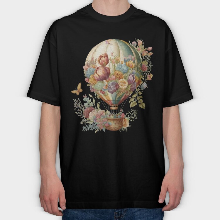 Flower Vintage Balloon, Tricou Oversize Barbati (Unisex)