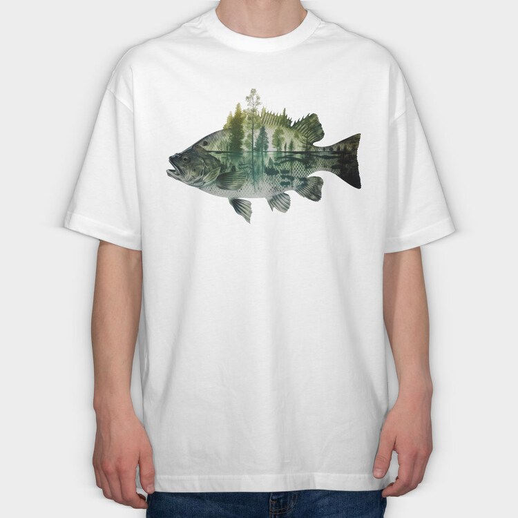 Fishing Forest Silhouette, Tricou Oversize Barbati (Unisex)