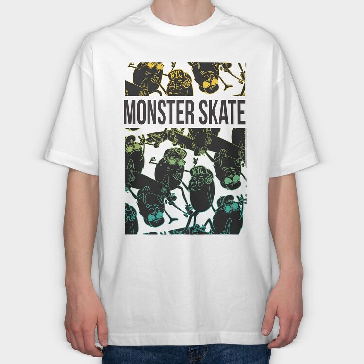 Skate Monster Nyc, Tricou Oversize Barbati (Unisex)