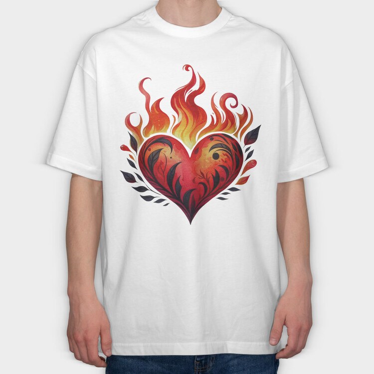 Flaming Heart Illustration, Tricou Oversize Barbati (Unisex)