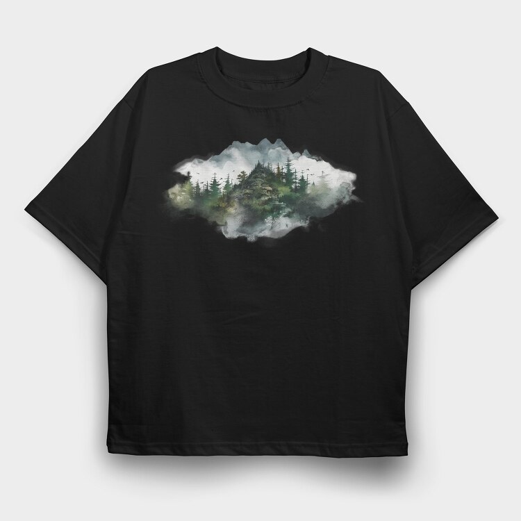 Fog Enshrouded Peaks, Tricou Oversize Barbati (Unisex)