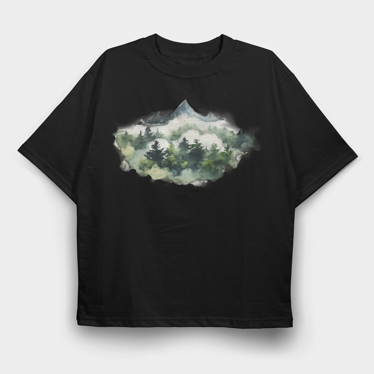 Fog Enveloped Peaks, Tricou Oversize Barbati (Unisex)