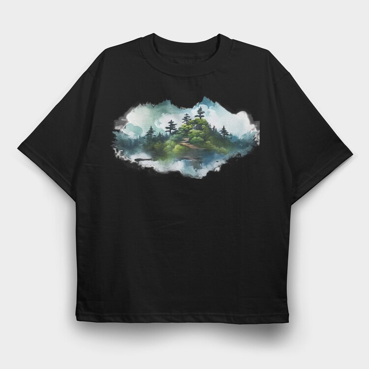 Fog Mountainscape, Tricou Oversize Barbati (Unisex)