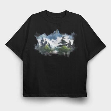 Foggy Mountain Forest, Tricou Oversize Barbati (Unisex)