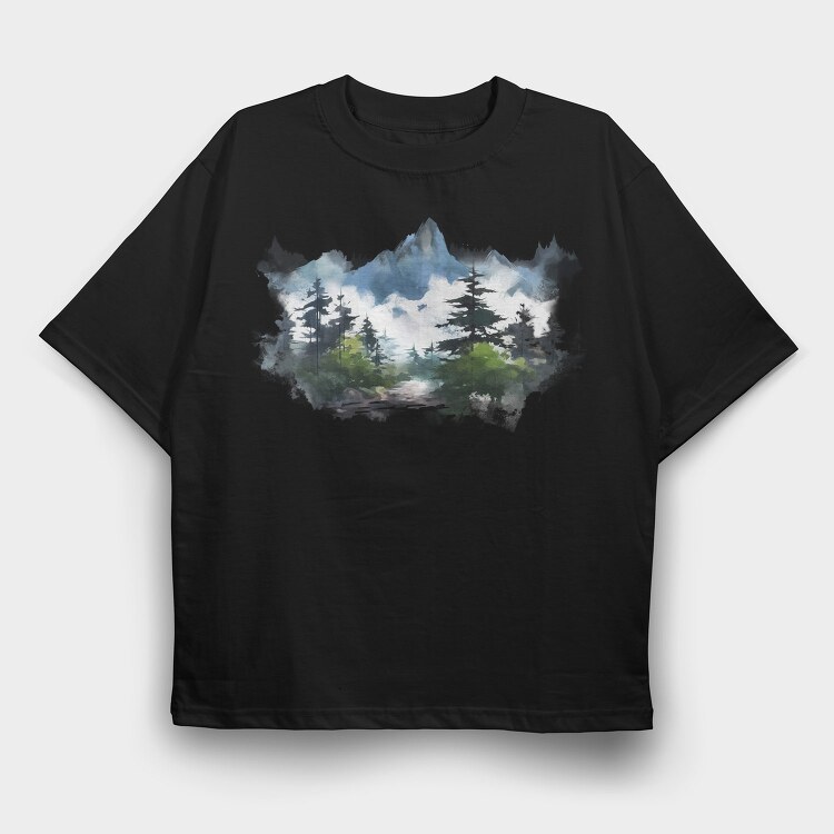 Foggy Mountain Forest, Tricou Oversize Barbati (Unisex)