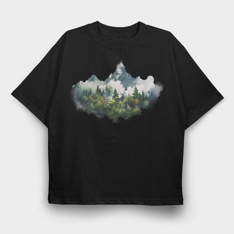 Foggy Mountain Peak, Tricou Oversize Barbati (Unisex)