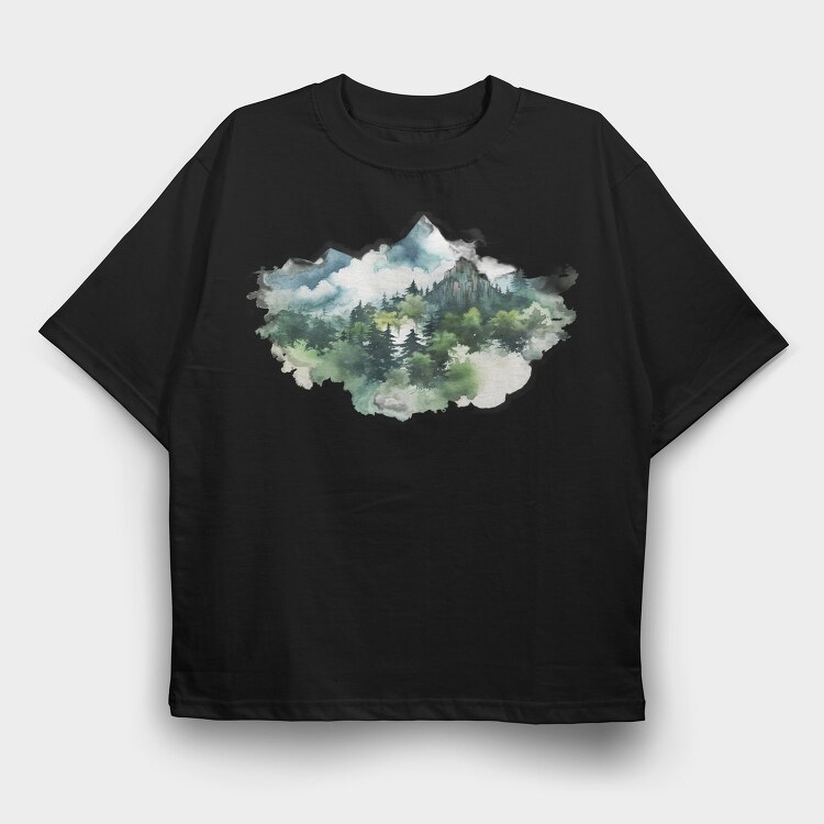 Foggy Peaks Forest, Tricou Oversize Barbati (Unisex)