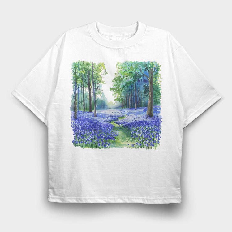 Forest Blue Bell Flowers, Tricou Oversize Barbati (Unisex)