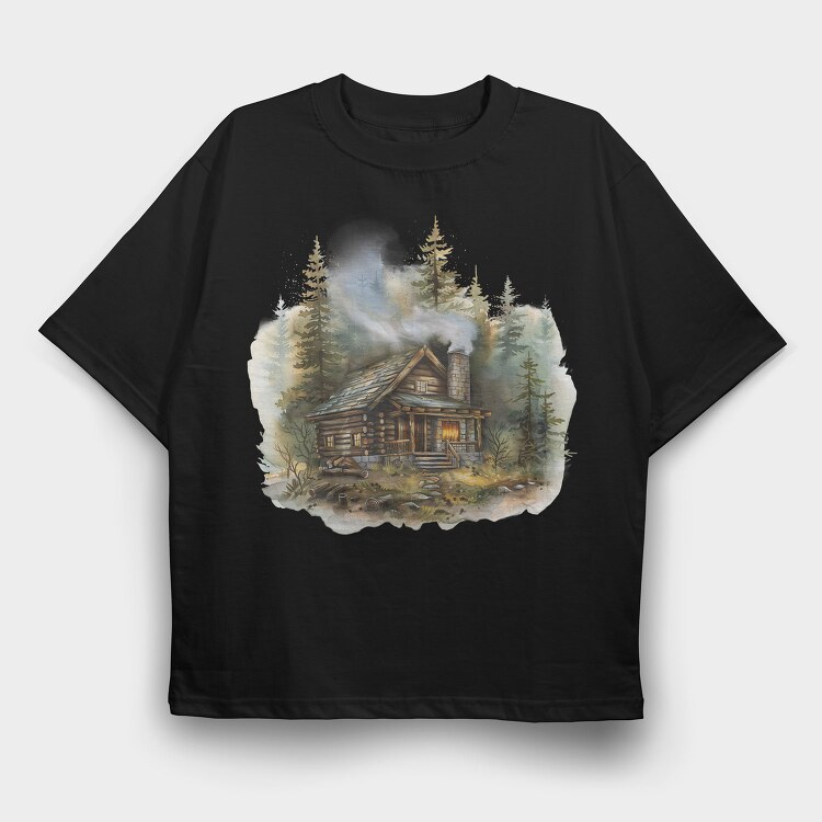 Forest Cabin Mist, Tricou Oversize Barbati (Unisex)