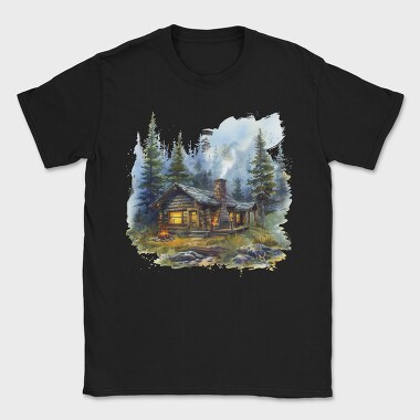 Forest Cabin Night, Tricou Barbati (Unisex)