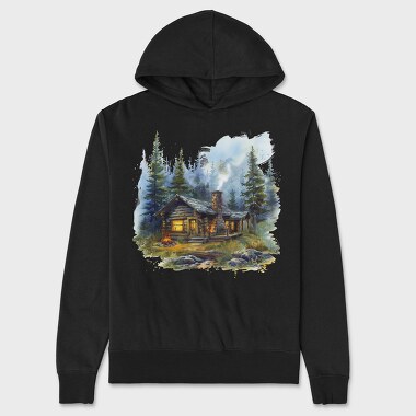 Forest Cabin Night, Hanorac Oversize Barbati (Unisex)