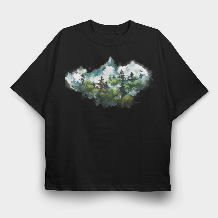 Forest Mist Mountain, Tricou Oversize Barbati (Unisex)