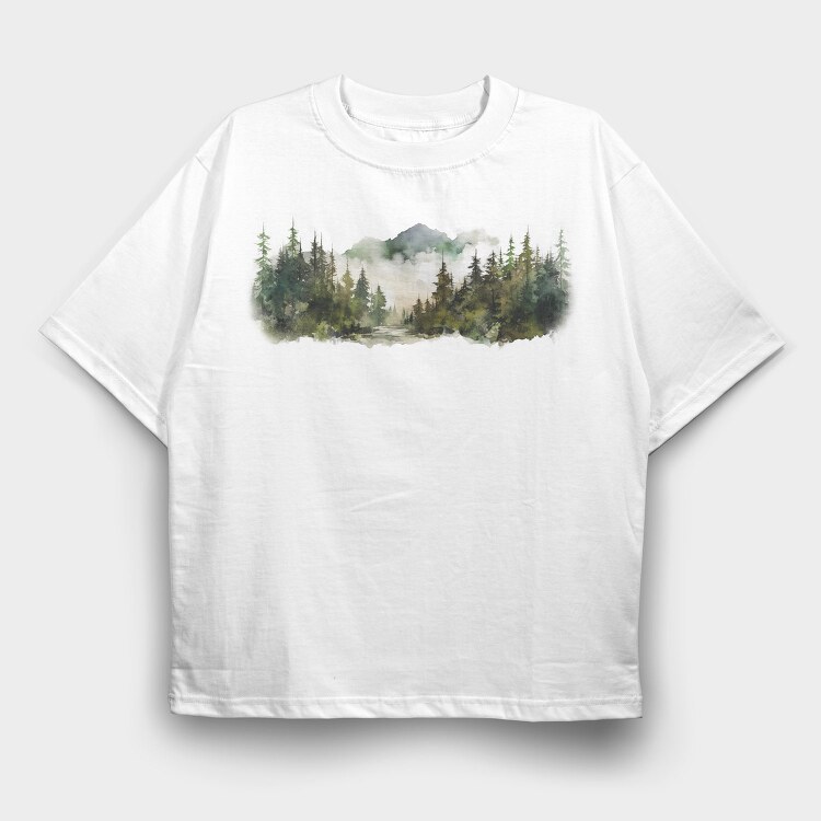Forest Trees Mist, Tricou Oversize Barbati (Unisex)