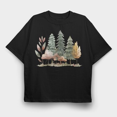 Forest Trees Mushrooms, Tricou Oversize Barbati (Unisex)