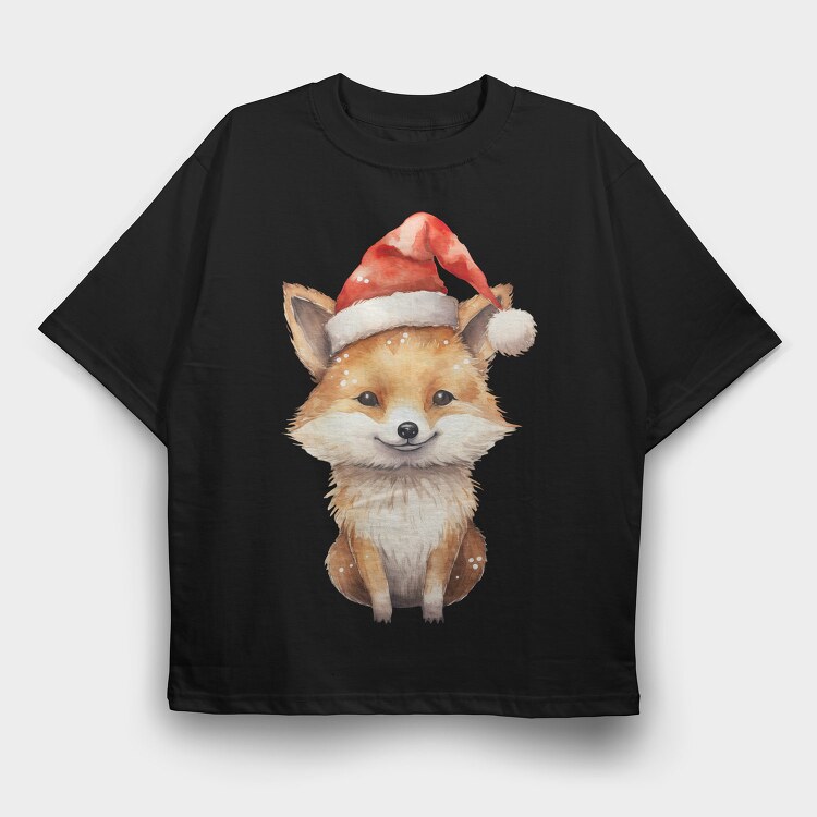 Fox Christmas Santa Hat, Tricou Oversize Barbati (Unisex)
