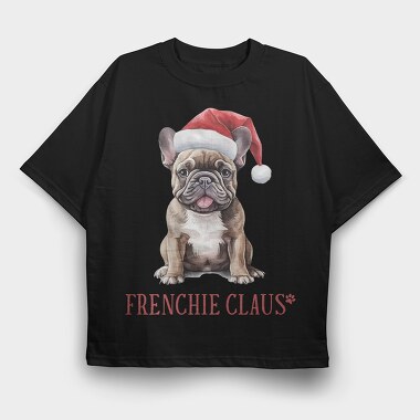 Frenchie Christmas Hat, Tricou Oversize Barbati (Unisex)
