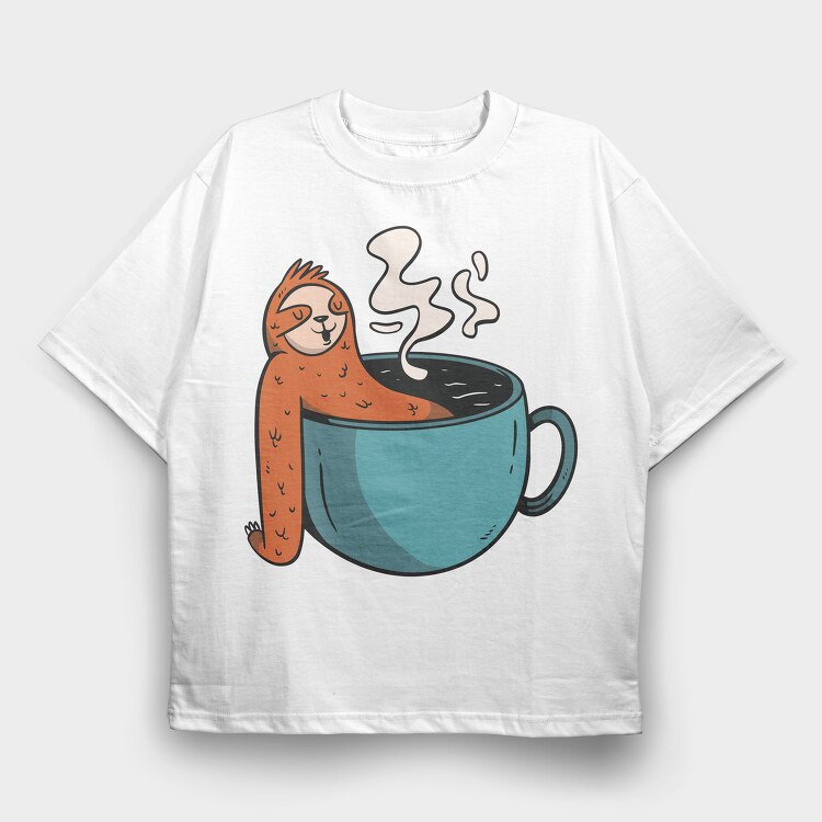 Sloth Coffee Hot Tub, Tricou Oversize Barbati (Unisex)