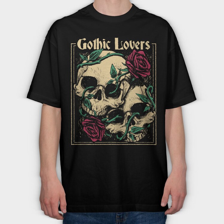 Skulls Roses, Tricou Oversize Barbati (Unisex)
