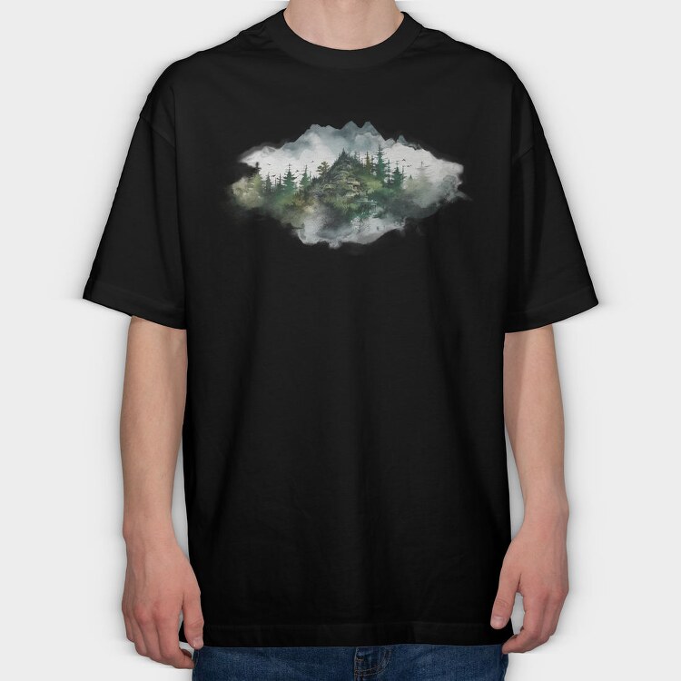 Fog Enshrouded Peaks, Tricou Oversize Barbati (Unisex)