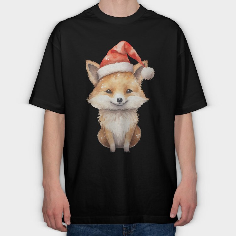 Fox Christmas Santa Hat, Tricou Oversize Barbati (Unisex)