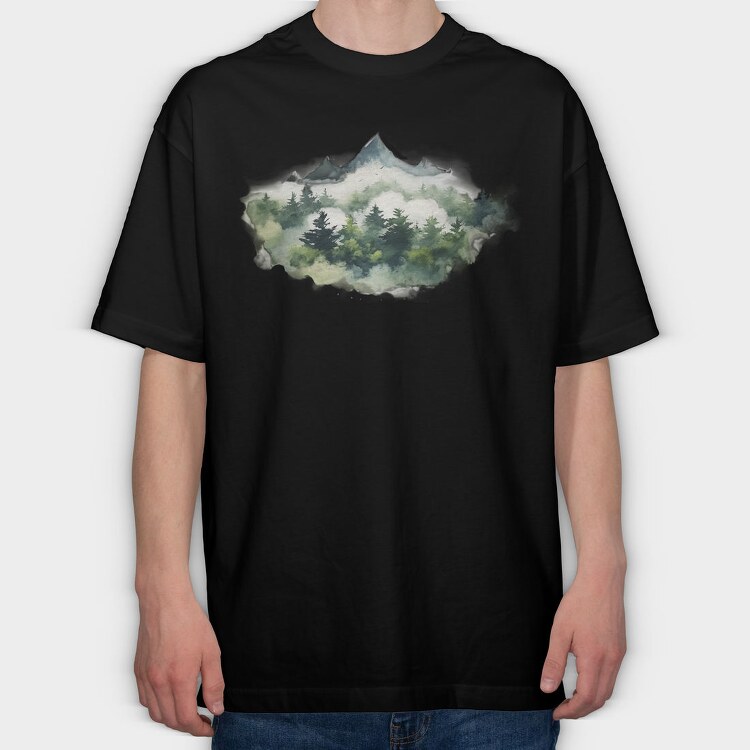 Fog Enveloped Peaks, Tricou Oversize Barbati (Unisex)