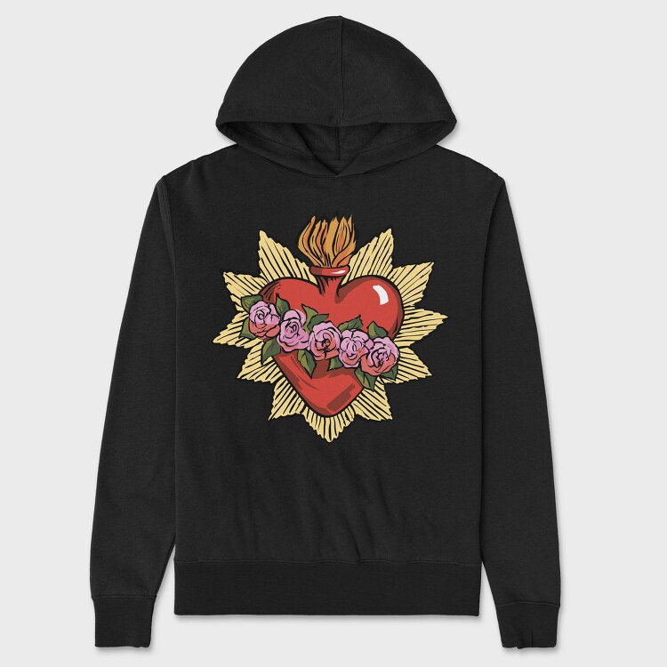 Flaming Heart Roses, Hanorac Oversize Barbati (Unisex)