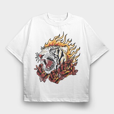 Flaming Tiger Roar, Tricou Oversize Barbati (Unisex)
