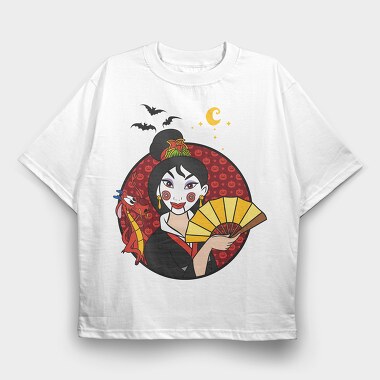 Geisha Halloween, Tricou Oversize Barbati (Unisex)