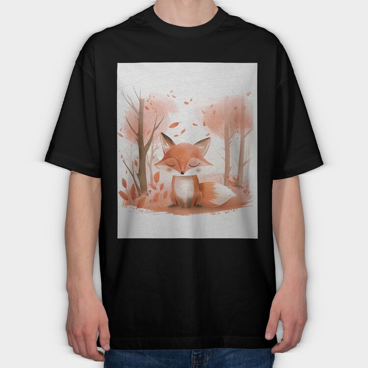 Fox In Forest, Tricou Oversize Barbati (Unisex)