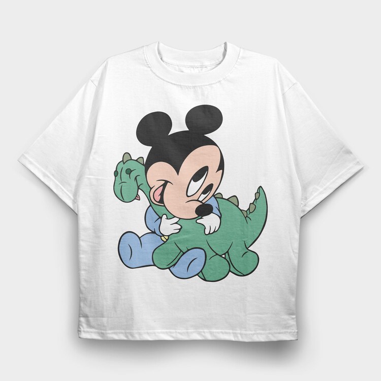 Mickey Dinosaur Hug, Tricou Oversize Barbati (Unisex)