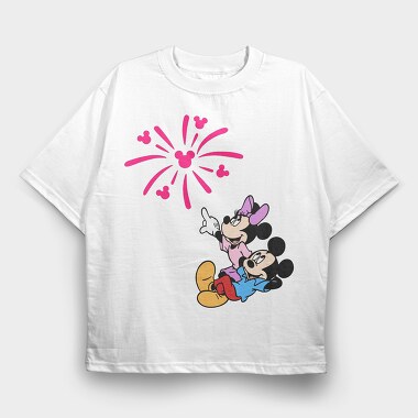 Mickey Minnie Fireworks, Tricou Oversize Barbati (Unisex)
