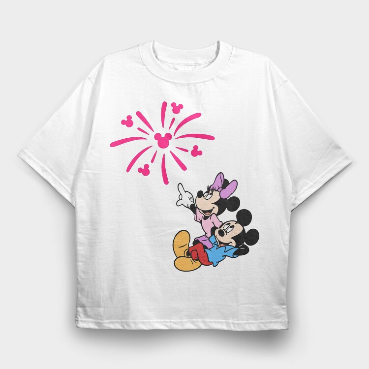 Mickey Minnie Fireworks, Tricou Oversize Barbati (Unisex)
