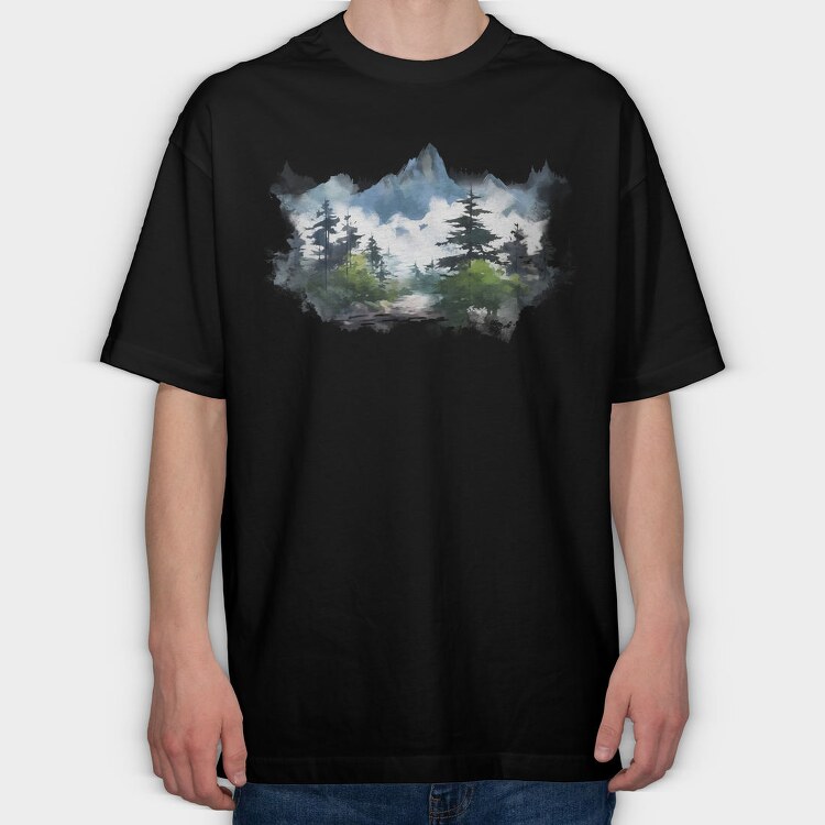 Foggy Mountain Forest, Tricou Oversize Barbati (Unisex)