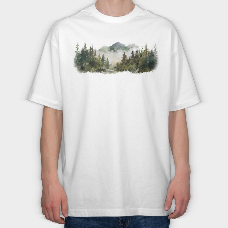Forest Trees Mist, Tricou Oversize Barbati (Unisex)