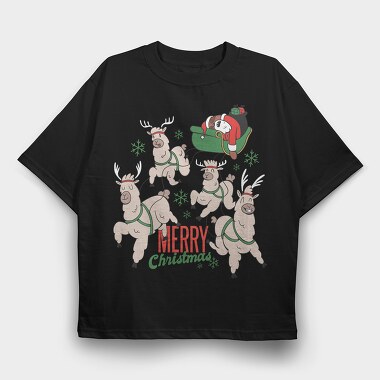 Reindeer Sleigh Ride, Tricou Oversize Barbati (Unisex)