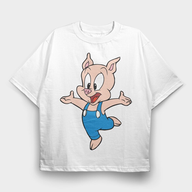 Porky Pig Jump, Tricou Oversize Barbati (Unisex)