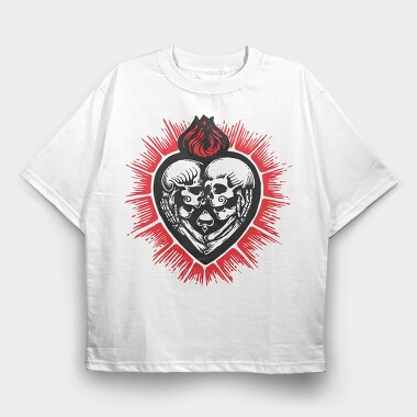 Skull Heart Fire, Tricou Oversize Barbati (Unisex)