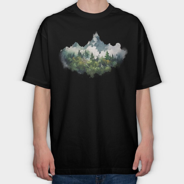 Foggy Mountain Peak, Tricou Oversize Barbati (Unisex)