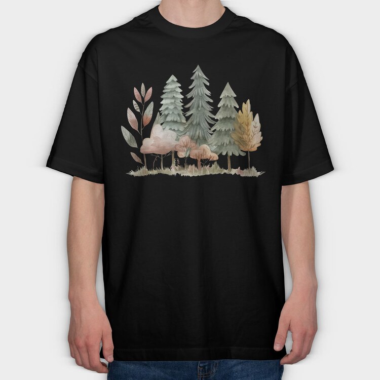 Forest Trees Mushrooms, Tricou Oversize Barbati (Unisex)