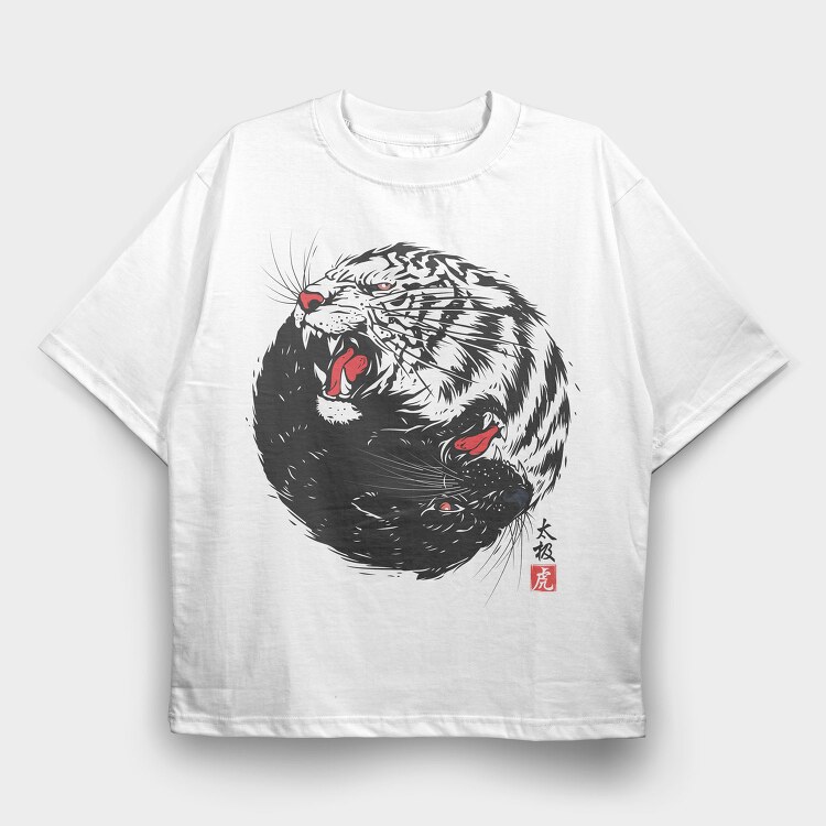 Tiger Roar Yin Yang, Tricou Oversize Barbati (Unisex)