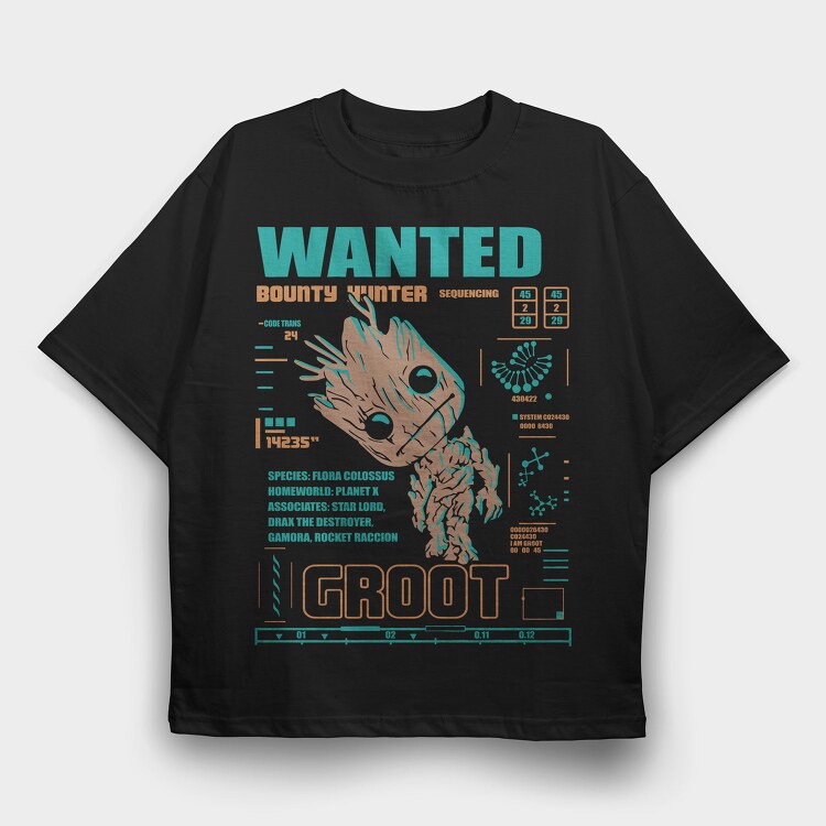 Wanted Bounty Hunter Groot, Tricou Oversize Barbati (Unisex)