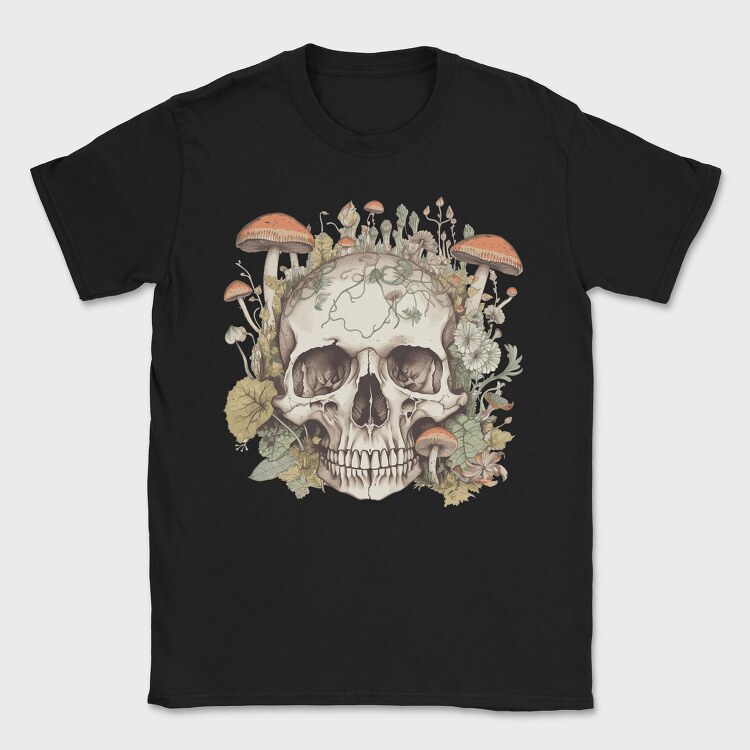 Skull With Mushrooms and Flowers, Tricou Barbati (Unisex)