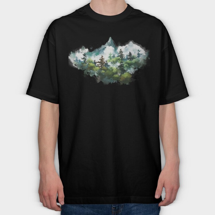 Forest Mist Mountain, Tricou Oversize Barbati (Unisex)