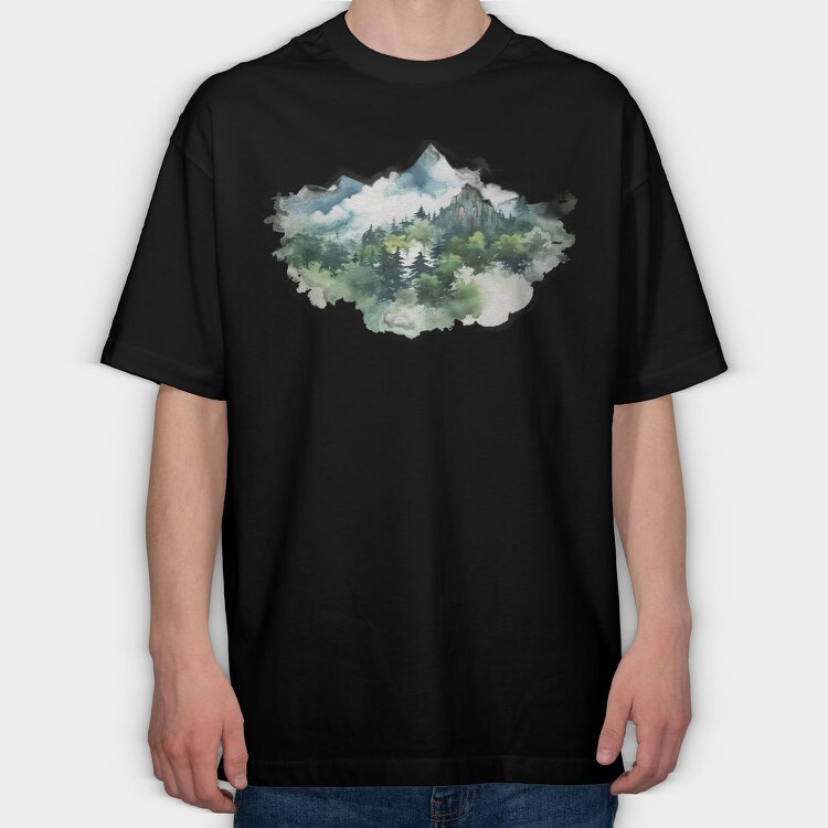 Foggy Peaks Forest, Tricou Oversize Barbati (Unisex)