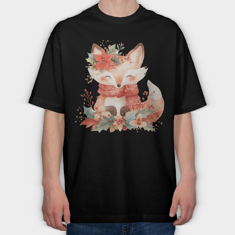 Fox Autumn Wreath, Tricou Oversize Barbati (Unisex)