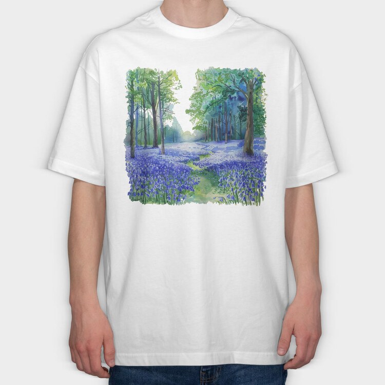 Forest Blue Bell Flowers, Tricou Oversize Barbati (Unisex)