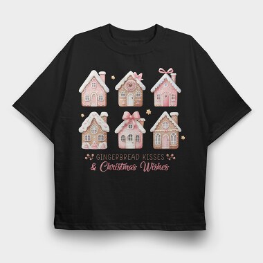 Gingerbread Kisses Christmas Wishes, Tricou Oversize Barbati (Unisex)