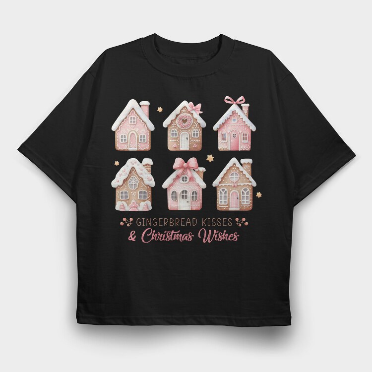 Gingerbread Kisses Christmas Wishes, Tricou Oversize Barbati (Unisex)