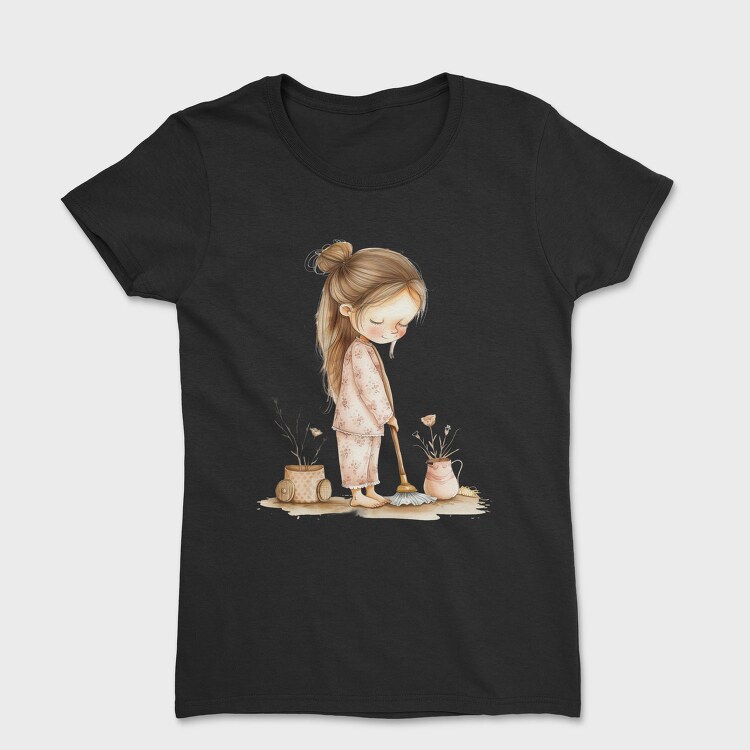 Girl Cleaning Broom, Tricou Femei